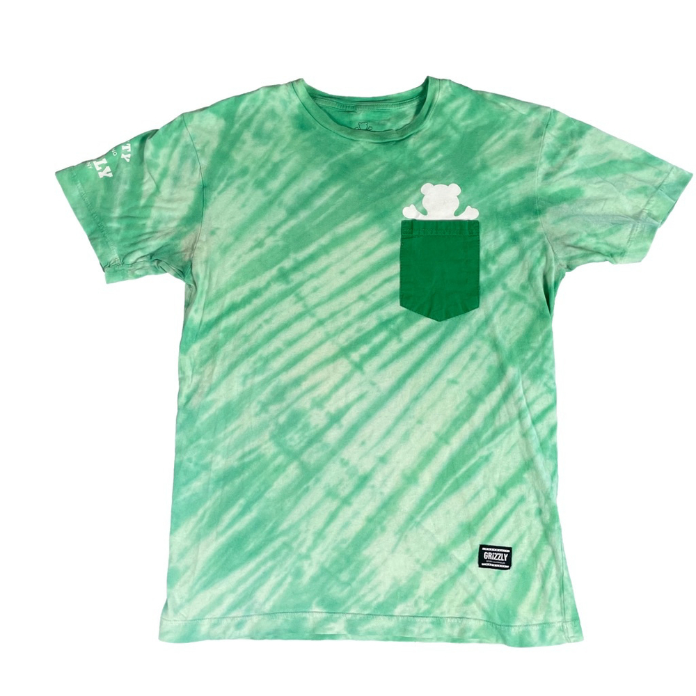 Grizzly Griptape Mens Medium Green Tie Dye T-Shirt OG Bear Pocket Made In USA M